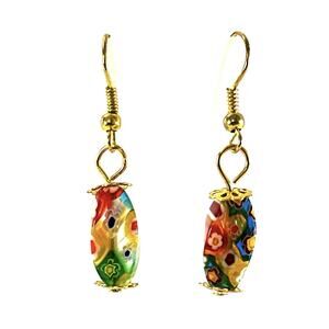 Colorful Floral Bead Dangle Earrings – Gold Tone Hooks – Boho Style